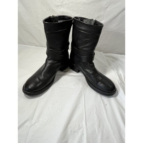 AQUATALIA Boots MARVIN K Moto Leather Biker Side Zip Black Italy  Womens 9.5 - Picture 12 of 15